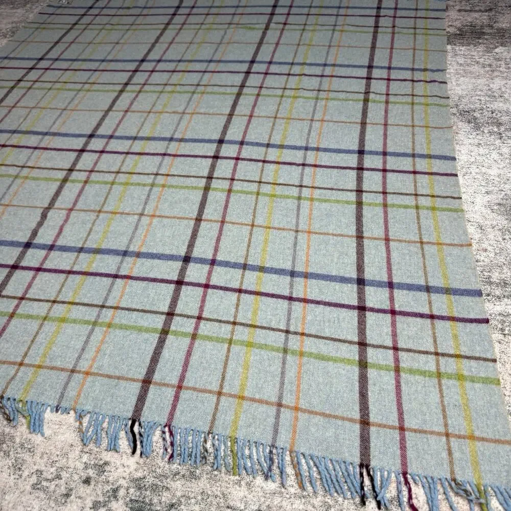 Bronte by Moon Merino Lambswool Throw Blanket Windowpane Gray Made In England